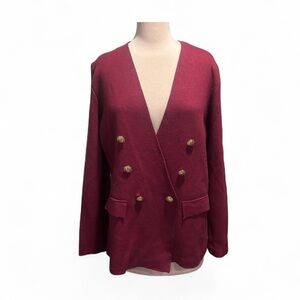 Marled Double-Breasted Burgundy Blazer Size XL